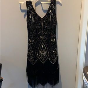 Black beaded flapper dress